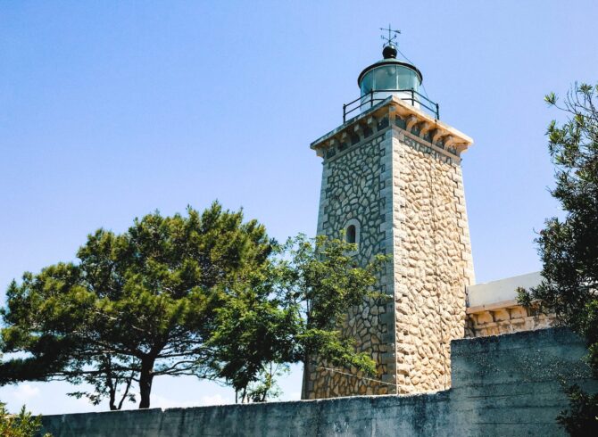 Image of stone built light-house at Lakka village, Paxos
